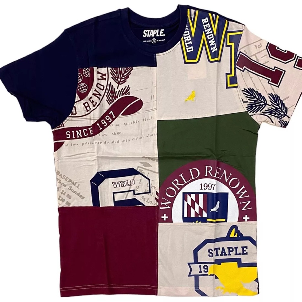 Staple Pigeon Men's Stitched Panels Embroidered Logo Tee T-Shirt size M NWT